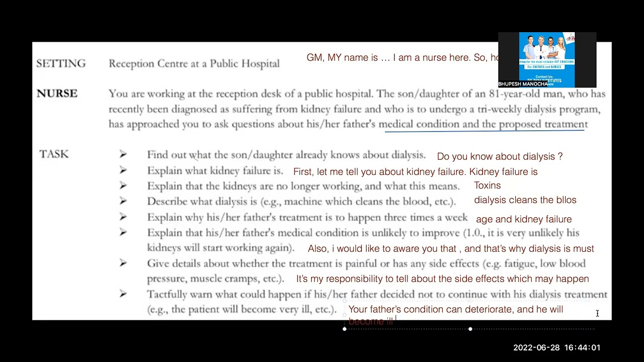 Sample of oet speaking | Kidney failure and dialysis topic