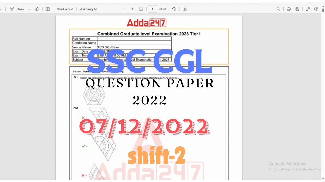 SSC CGL question paper 2022|previous year|tier1 shift2