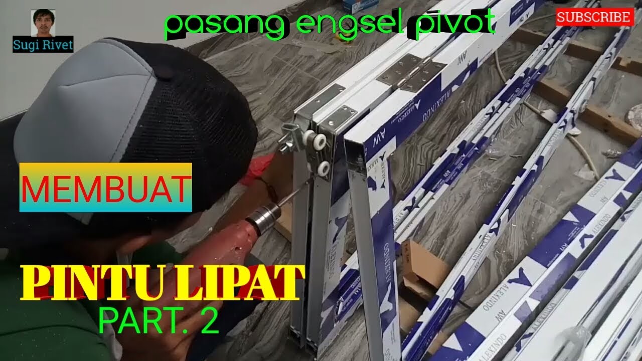 Cara Membuat Pintu Lipat Aluminium Part2 - Pasang Roda Rel Atas Bawah dan Engsel Pivot Pintu lipat
