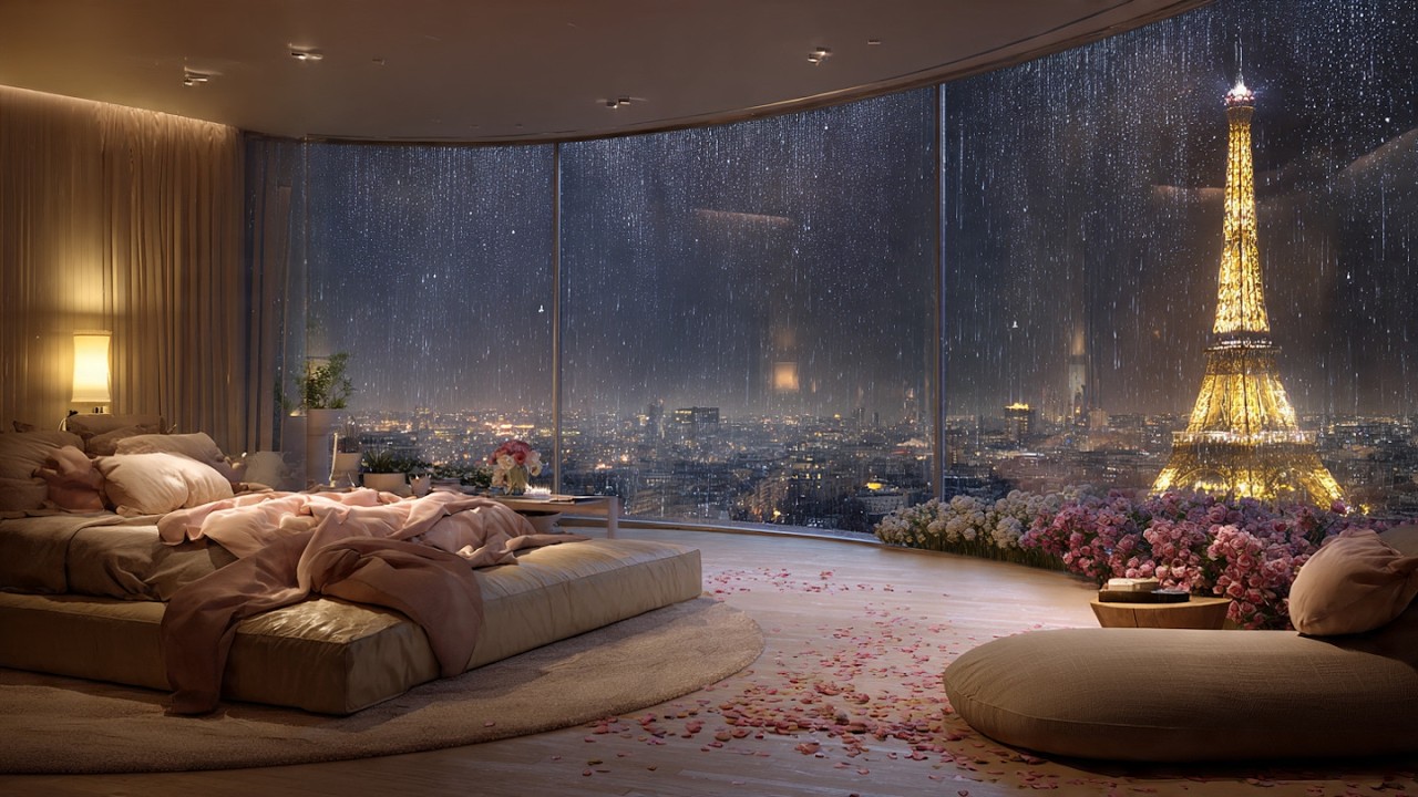 Saint-Valentin au pied de la Tour Eiffel 💖 Ambiance romantique & nuit magique à Paris sous la pluie.