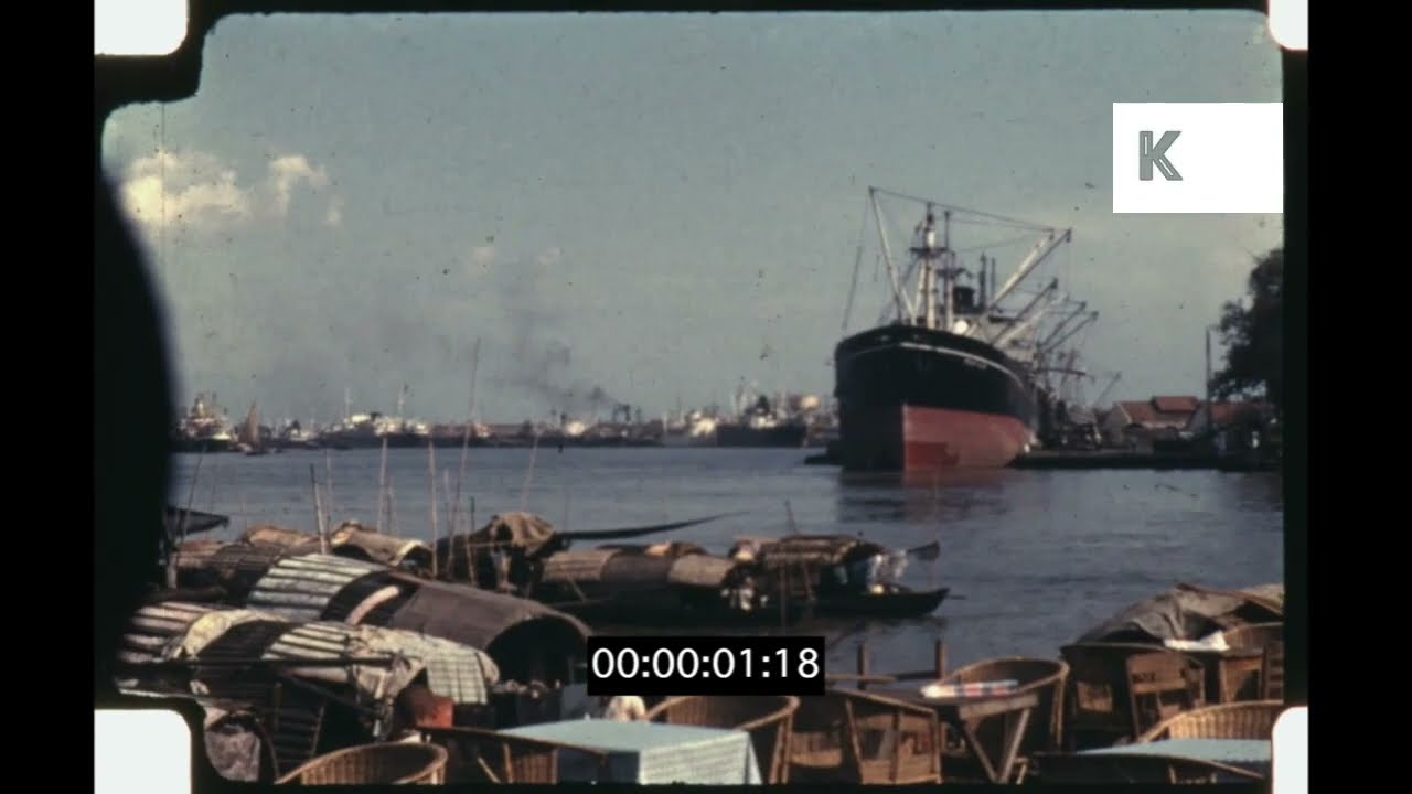 1960s Southeast Asia Coast, Floating Sampans, 16mm