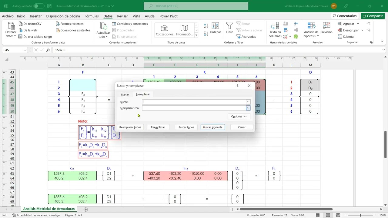 Método Matricial en Armaduras con Excel (Función : CONSOLIDAR) - Problema 01