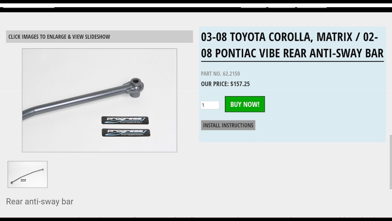 Progress Rear Sway Bar - Toyota Matrix/Corolla/Vibe