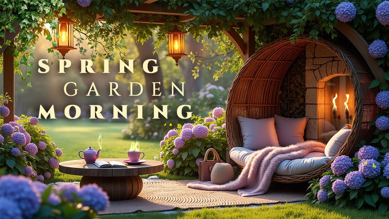 Peaceful Spring Garden Morning 🌸 Birds Chirping & Cozy Firepit Ambience