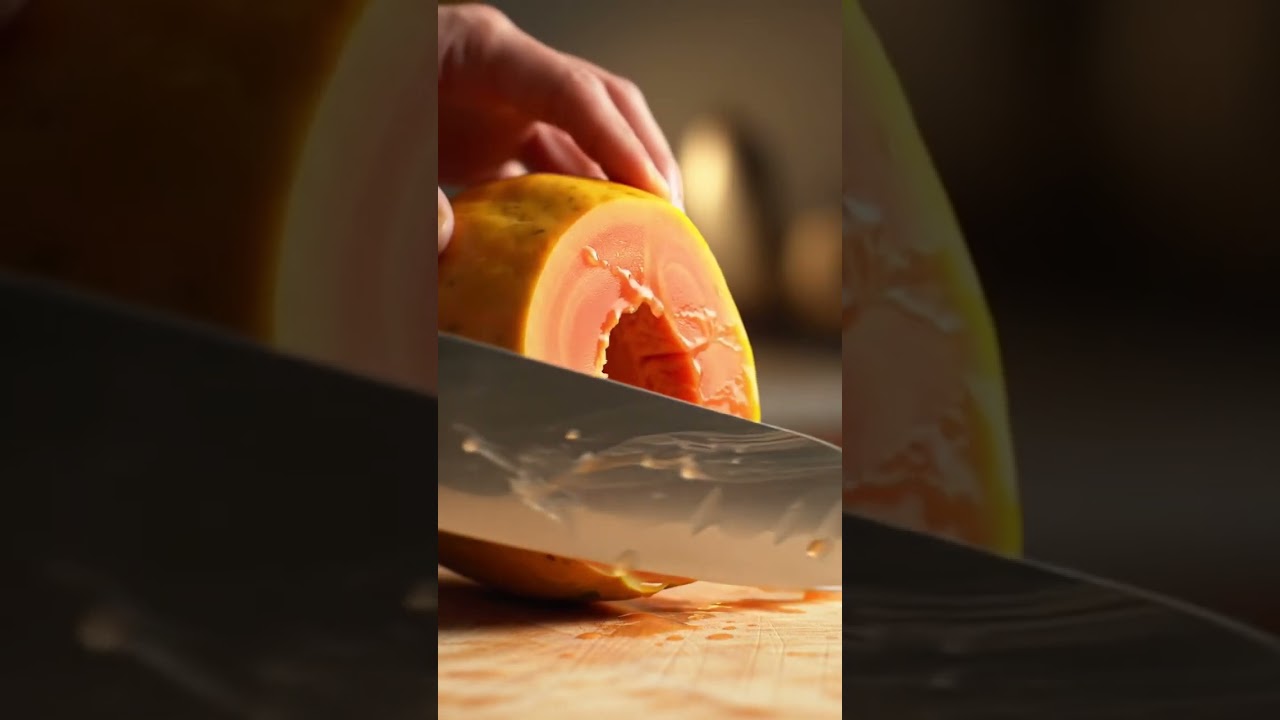 Fresh Papaya Cutting ASMR | Juicy Papaya Slice | Smooth Papaya Cutting Close-Up ASMR. Ripe Papaya