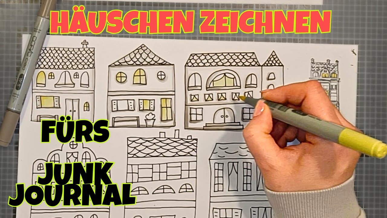 Weihnachtliche Häuschen zeichnen fürs Junk Journal auf schweizer deutsch