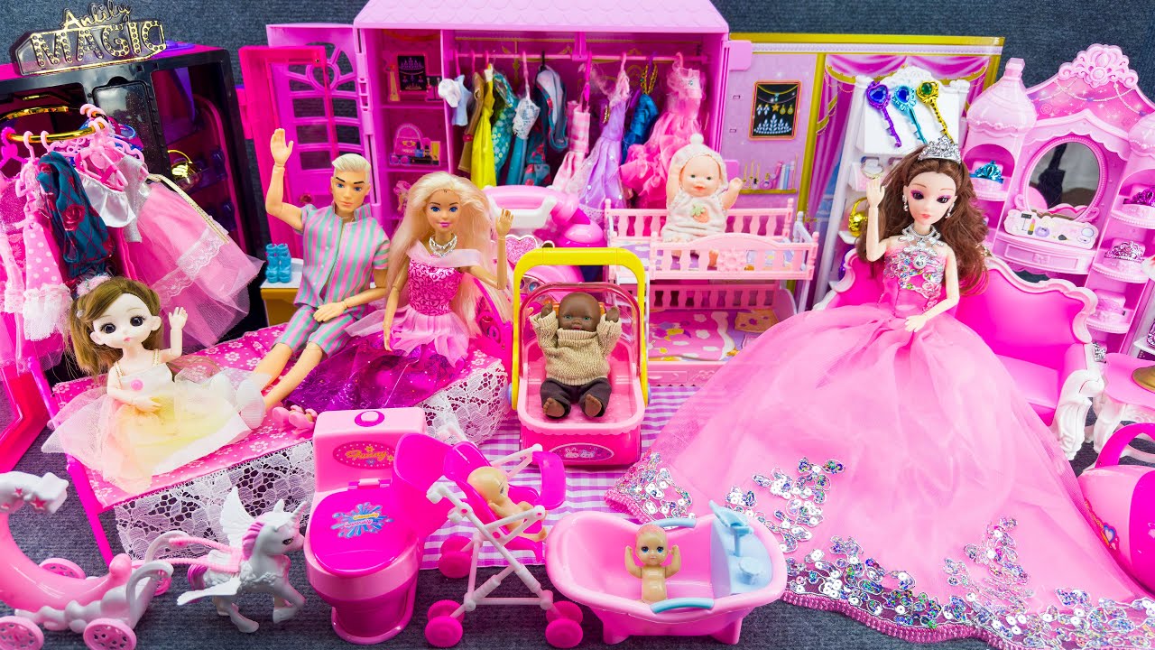 20 Minutes Satisfying Unboxing Pink Wedding Barbie Family Playset, Cute Doll Toys ASMR Review Toys