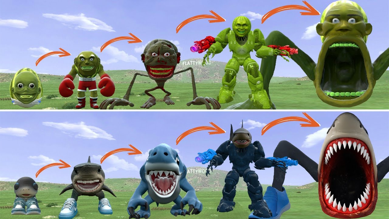 HELLO: ALL THE NEW EVOLUTIONARY FORMS OF THE MONSTER LINGANG MELON VS TRALALERO TRALALA IN GMOD!
