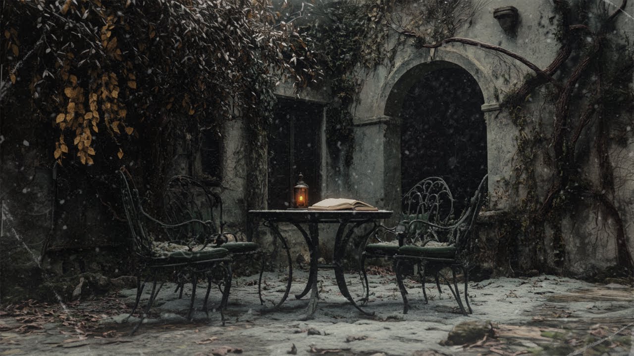 𝔈𝔱𝔥𝔢𝔯𝔢𝔞𝔩 𝔖𝔬𝔩𝔦𝔱𝔲𝔡𝔢 ~ Whispers of Snowstorm in a Forgotten Courtyard Beneath Winter's Embrace