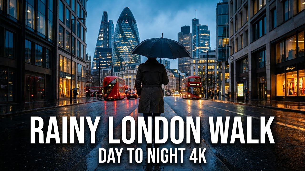 London Rain Walk 4K Video | From Rush Hour to Glowing Streets