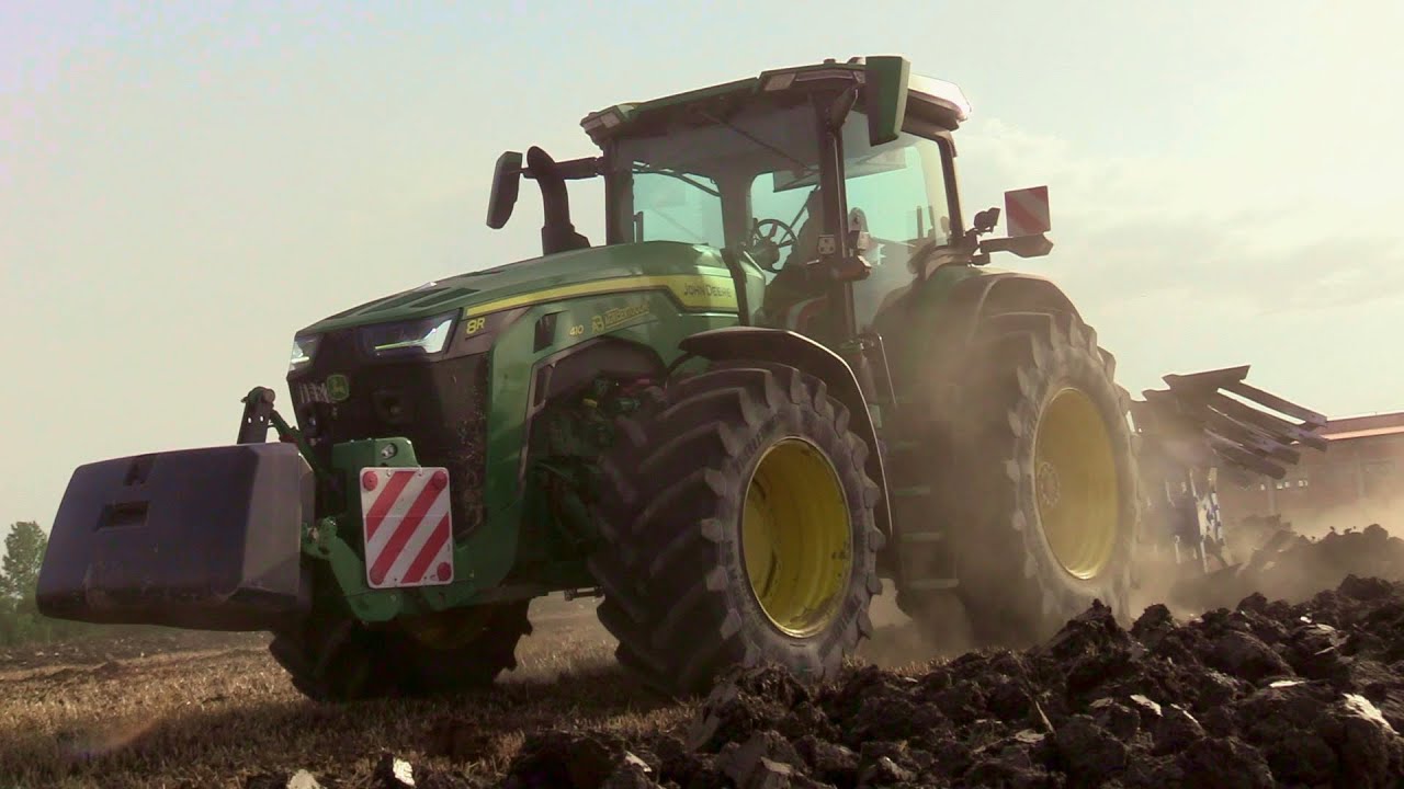 John Deere 8R 410 + Aldo Annovi 3 bottom plow - Sound & cab view | Aratura