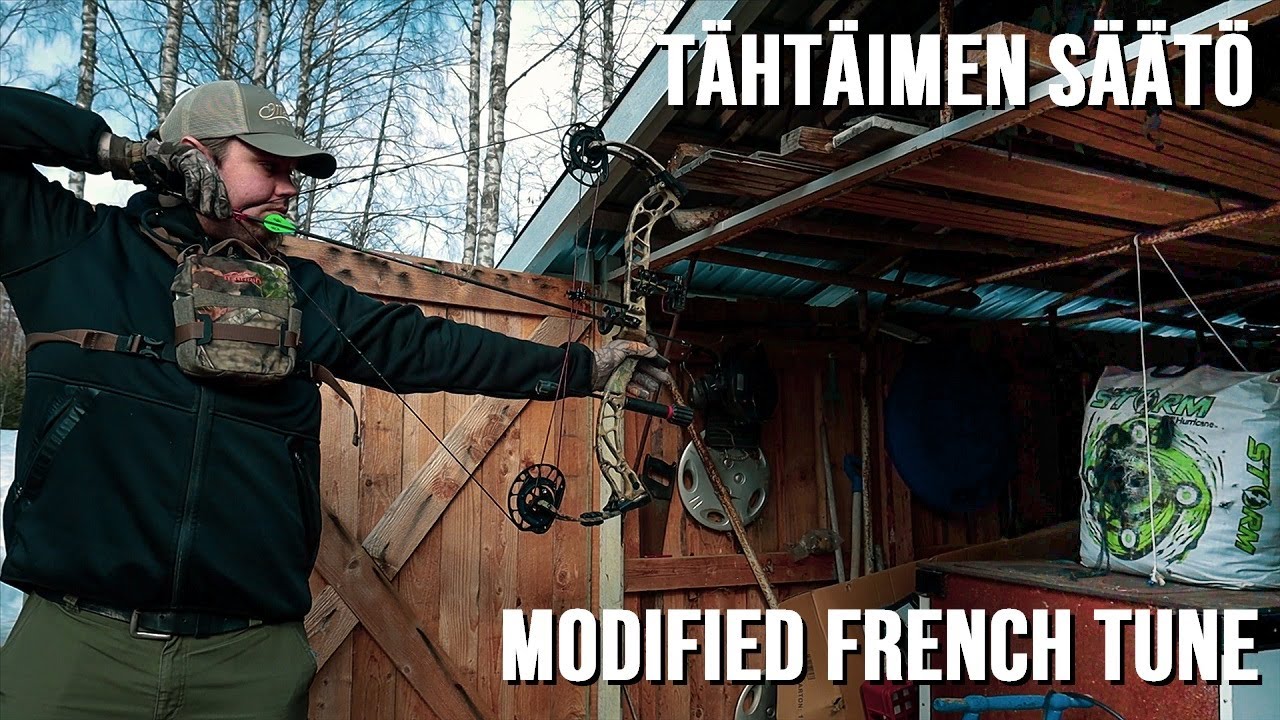 TÄHTÄIMEN JA NUOLIHYLLYN SÄÄTÖ / LINJAUS ELI MODIFIED FRENCH TUNING #jousiammunta #taljajousi
