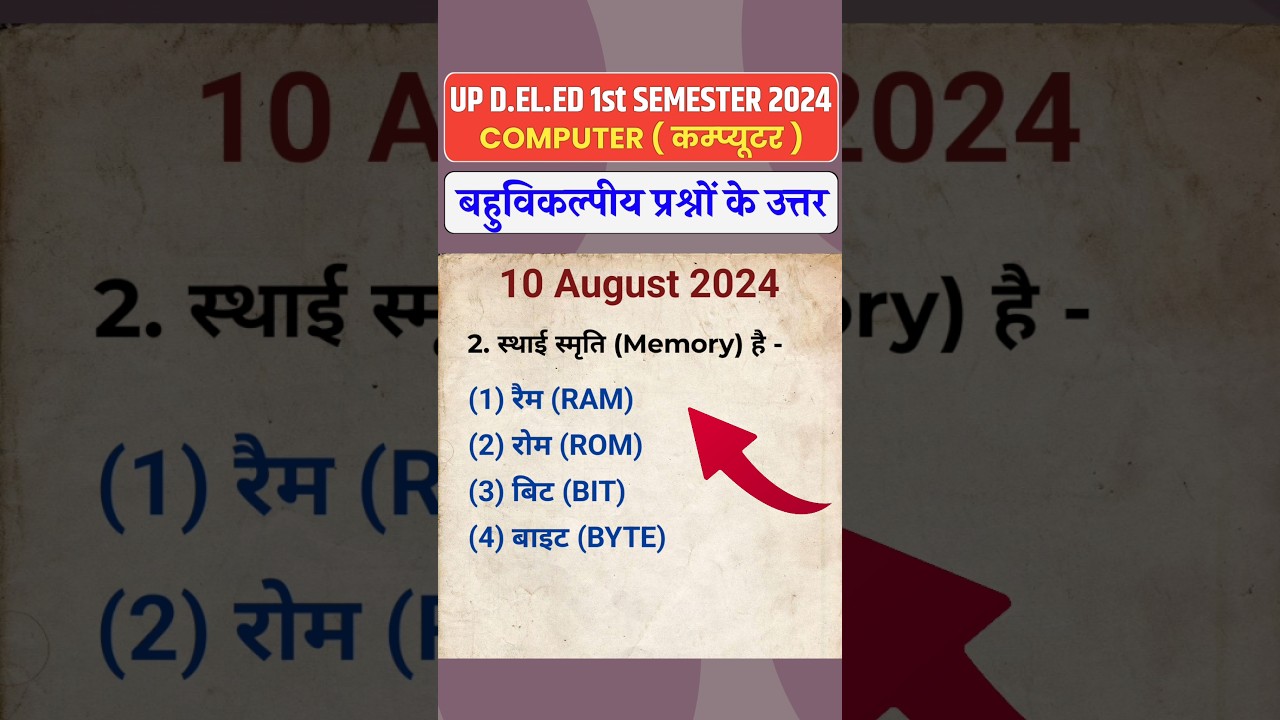 UP D.El.Ed 1st Semester COMPUTER Paper Mcq 2024 Solve | Deled Exam कम्प्यूटर Paper Solution