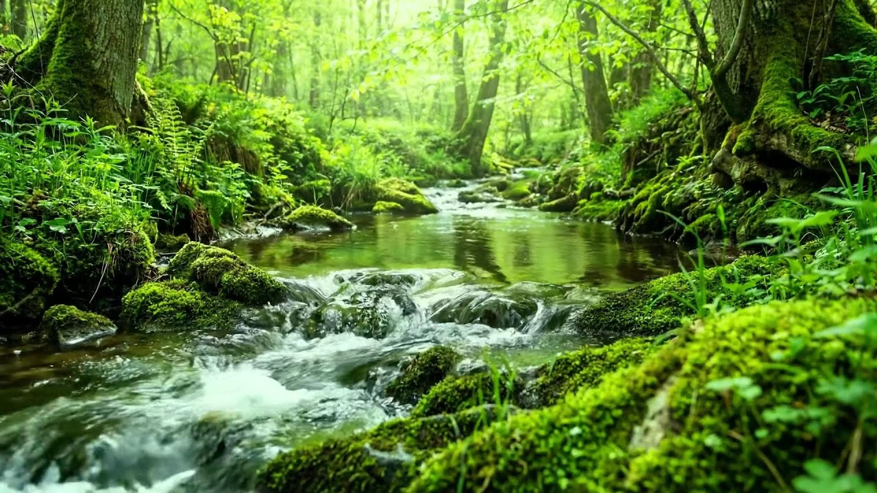 Forest Ambience with Water Sounds and Birds Singing, Forget Stress and Relax Mind, White Noise ASMR