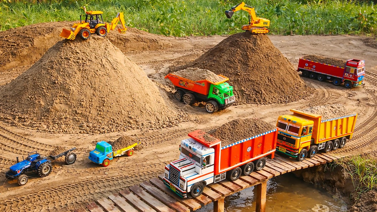 JCB 5CX Loading Mix Sand Stone Dumper Truck Tipper Tractor Pickup?Tractor Cartoon | JCB Ki Khudai