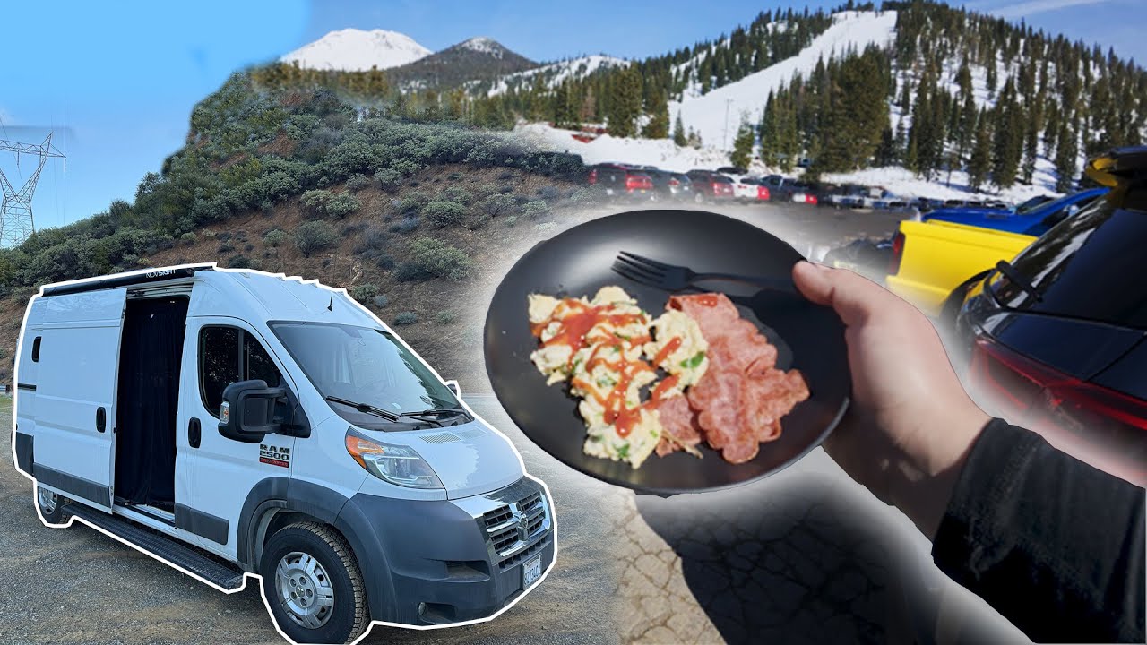Vanlife Camping and Cooking | Snowboarding at Mt. Shasta
