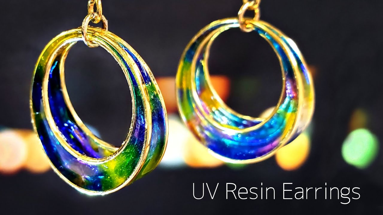 【UVレジン】小さなガラス作品のような「フープ立体ピアス」「Colorful Hoop Earrings」【DIY】
