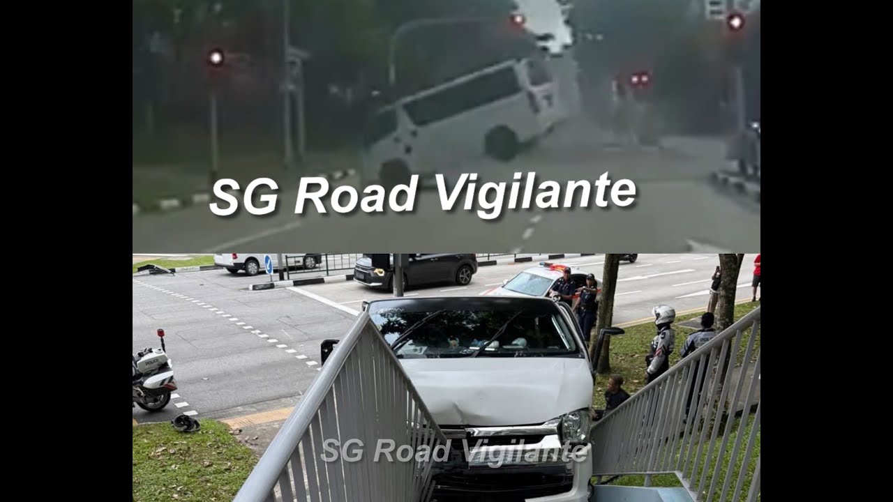 1jan2026 #GBK2714D driver refuse to stop. drove over road divider & crash into stairs