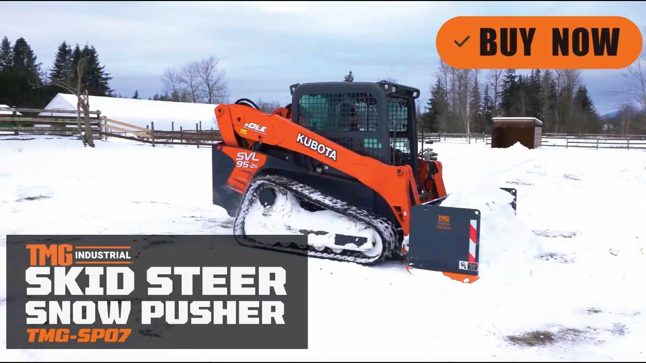 7&rsquo; Skid Steer Snow Pusher w/Steel Cutting Edge, Pivoting Wear Shoes, Side Braces, 40-70 HP, TMG-SP07