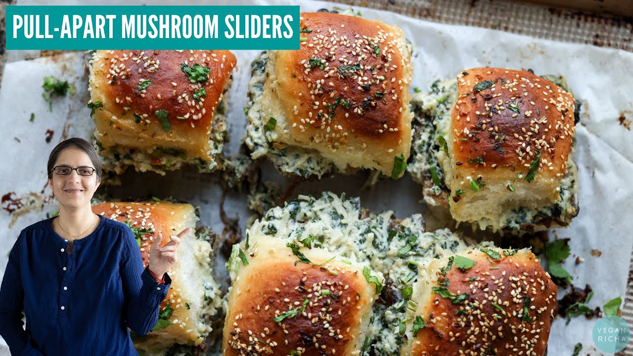 These CHEESY PULL-APART MUSHROOM SLIDERS are Totally Dairy-Free! 🍄