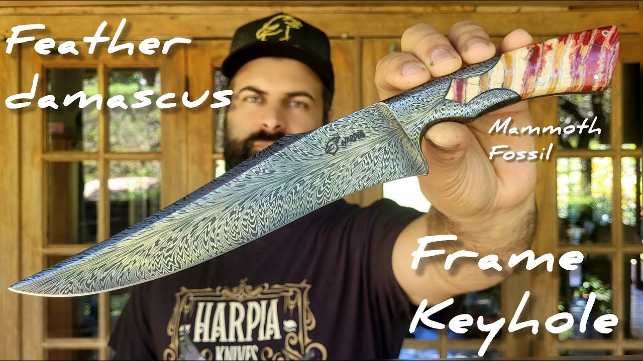 Mammoth Fossil in Frame Keyhole - Feather Damascus