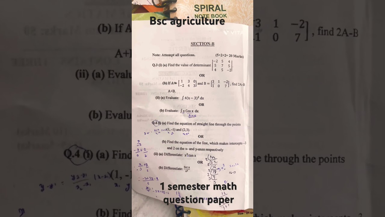 Bsc agriculture 1 semester question paper/agriculture math 1 semester