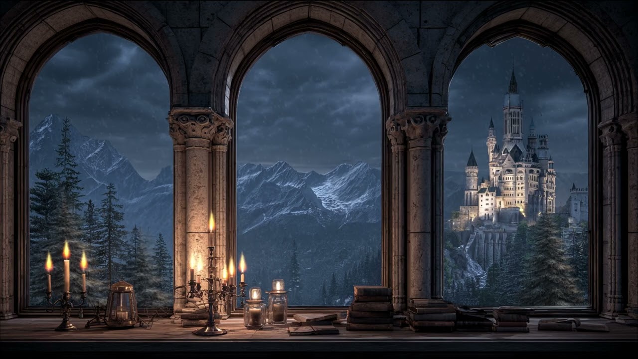 Medieval Castle Ambience for Study & Sleep 🏰 Relaxing Window View with Calming Snow