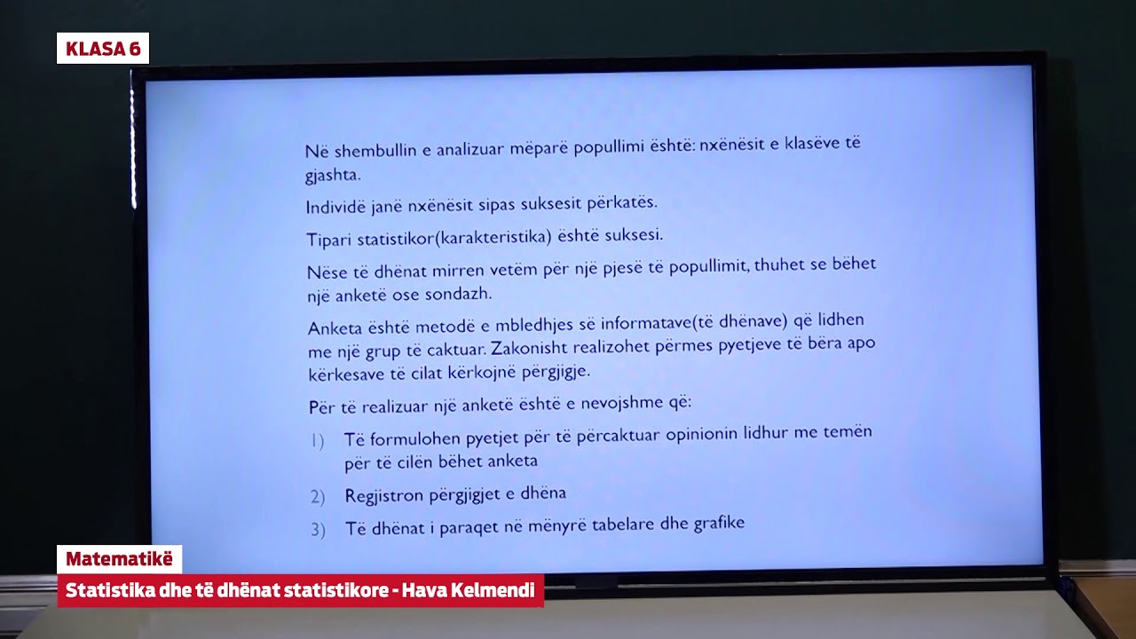 e Mesimi Klasa 6 - 6074 Matematikë - Statistika dhe të dhënat statistikore