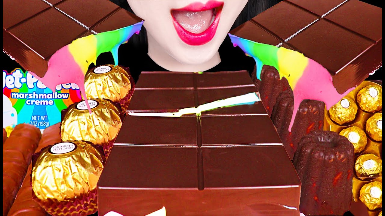 ASMR Jet-Puffed Marshmallow Chocolate Bar 마쉬멜로우 초콜릿 먹방 Mukbang, Eating