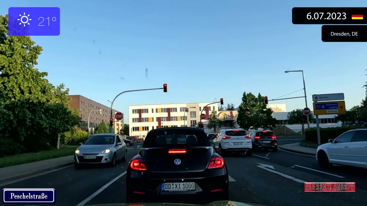 Driving through Dresden (Germany) from Kaditz to Neustadt 6.07.2023 Timelapse x4