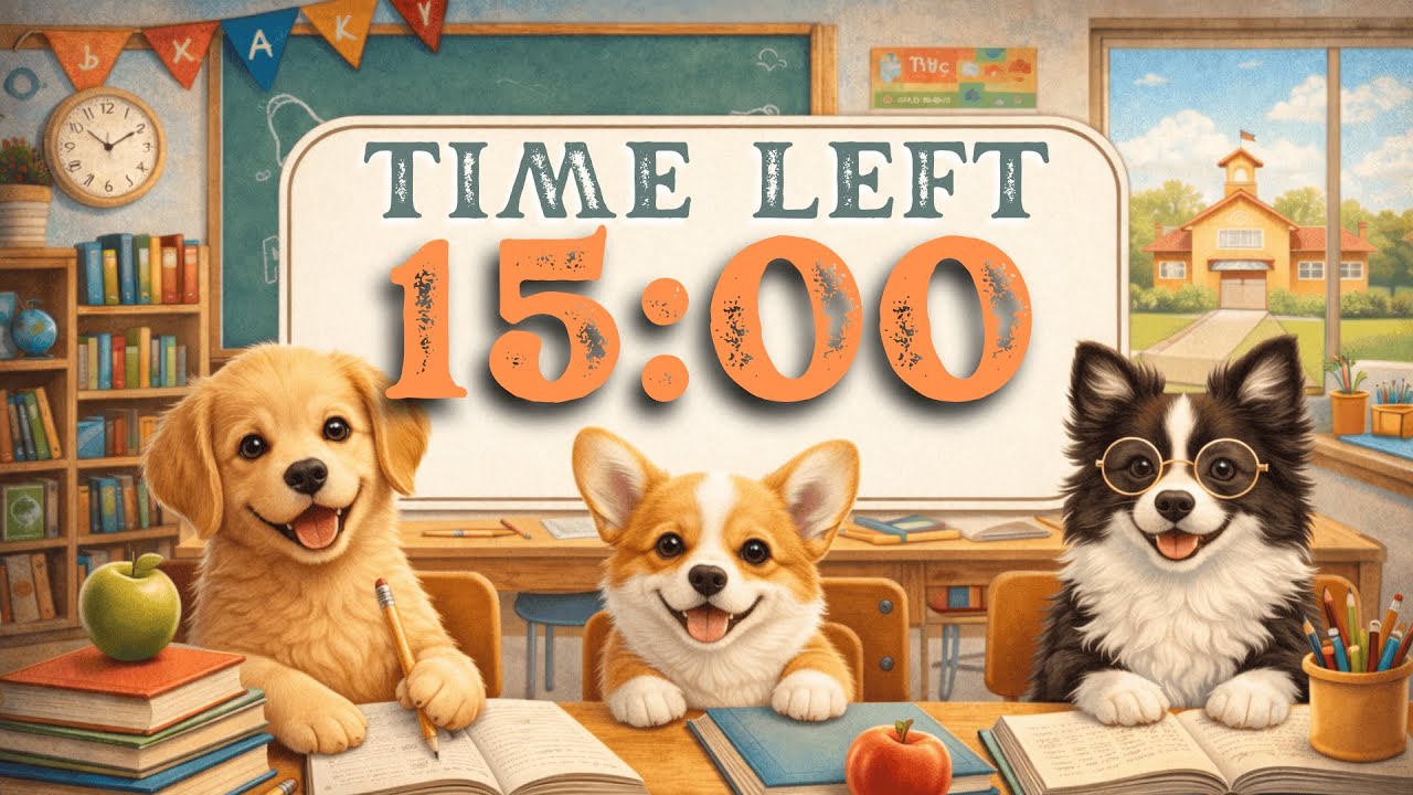 15 Minute Puppy Classroom Timer 🐶 | Cute School Countdown