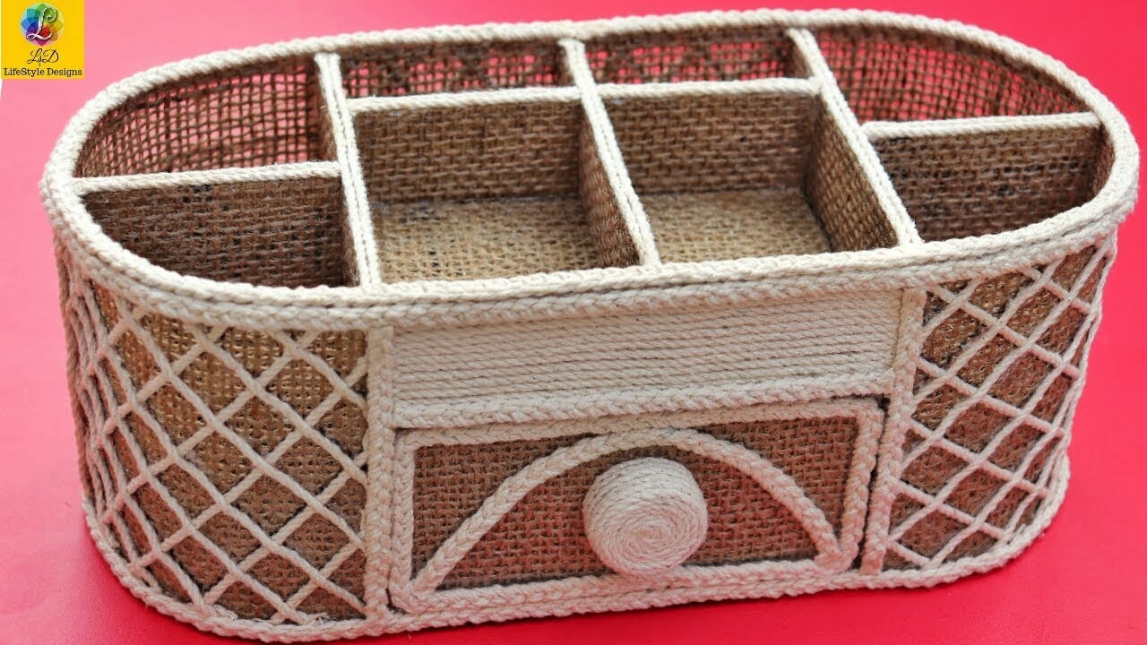 DIY Pen Holder With Jute Sheet | Stationery Desk Organizer With Jute and Cardboard | Jute Craft Idea
