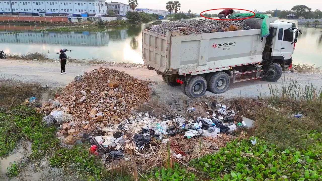 Incredible Task !! Truck Caterpillar 12 Wheel Loader Loading Stone and Bulldozer Pour Stone