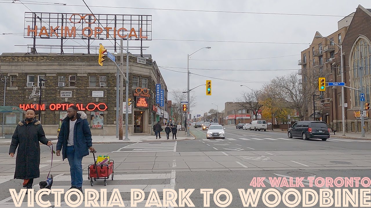 TTC Subway Victria Park Station to Woodbine Station on Danforth Avenue: 4K Slow Walk Toronto, Canada