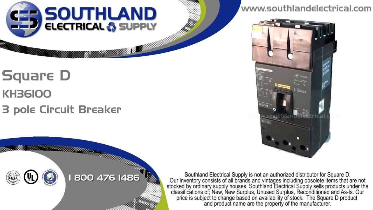 Square D KH36100, 100 Amp, 600 Volt, 3 Pole, I-Line Circuit Breaker