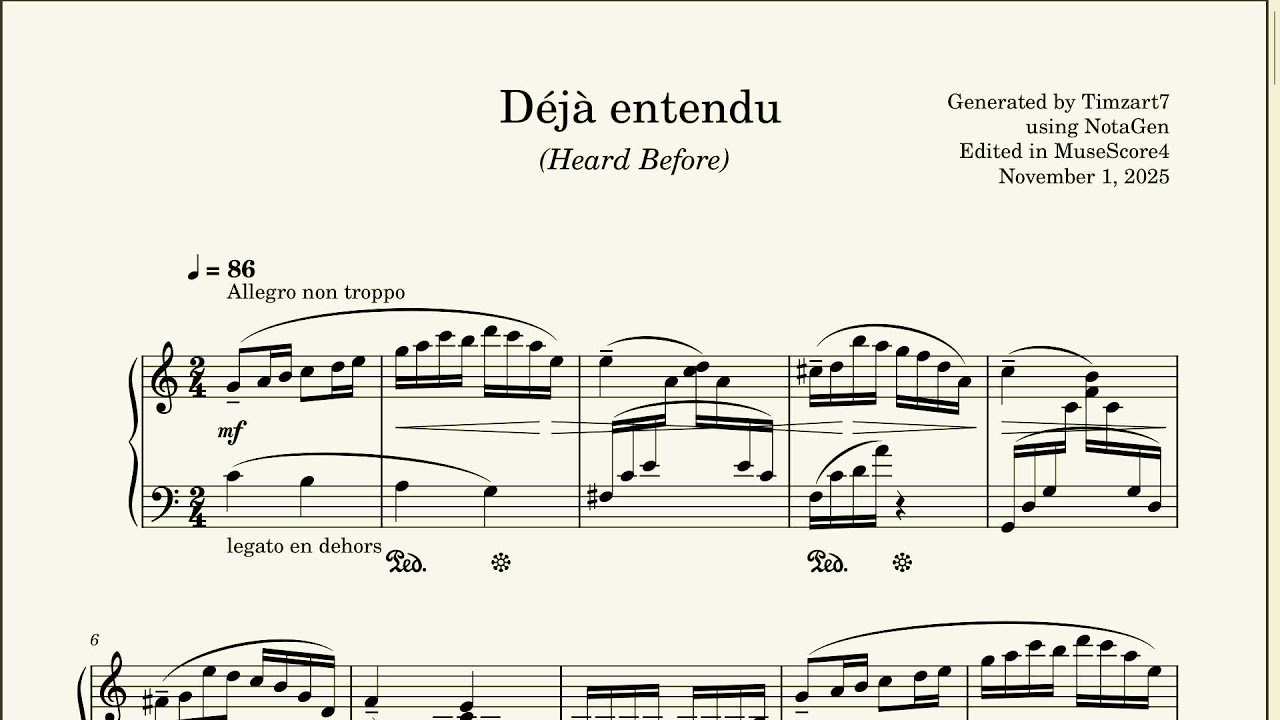 Déjà entendu, for classical piano, generated in NotaGen AI