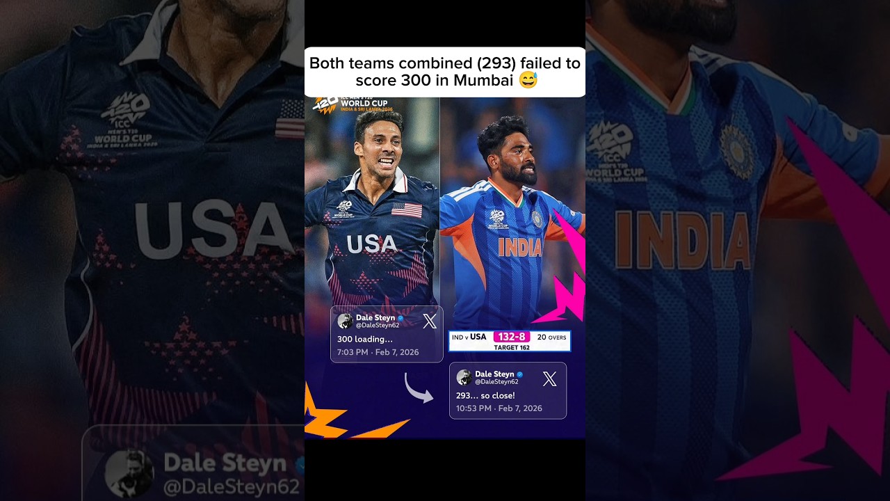 Both teams combined (293) failed to score 300 in Mumbai 😅#INDvUSA | #T20WorldCup2026 |