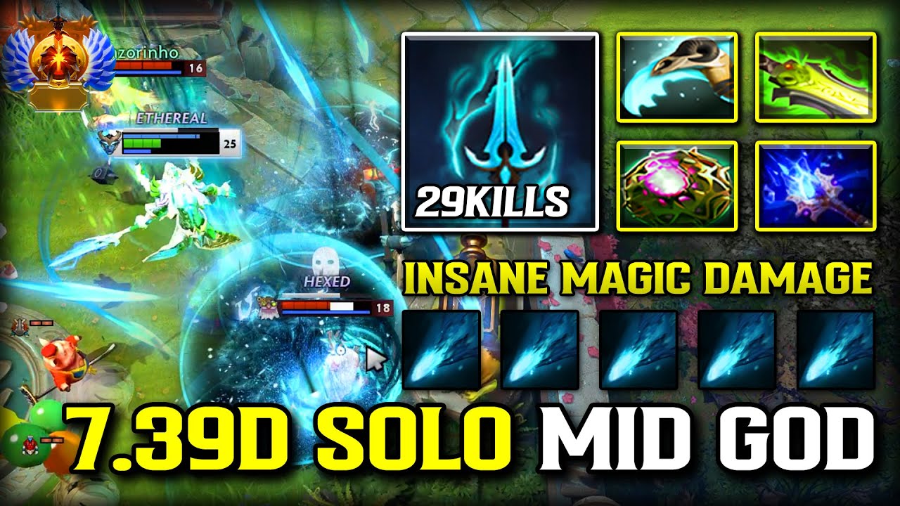 7.39D SOLO MID GOD Skywrath Mage | 29KILLS Crazy Spell Damage Dealt | 100% Show no Mercy DOTA 2
