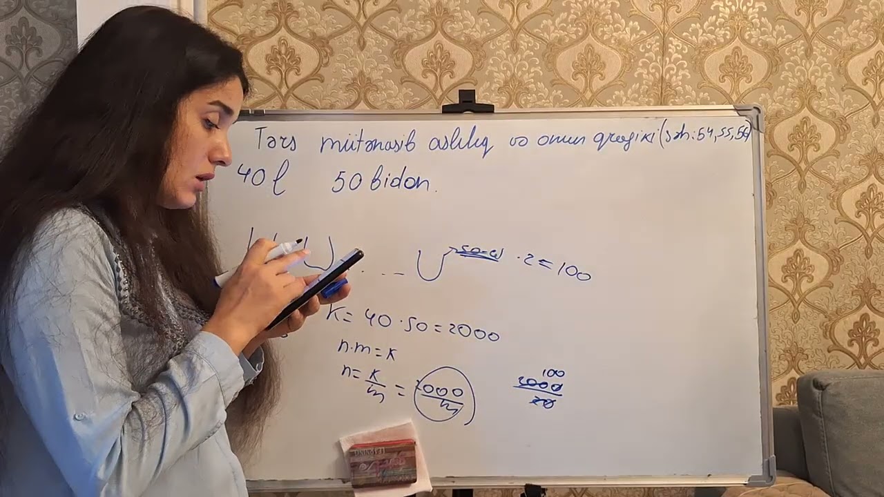 6-cı sinif riyaziyyat səh 54, 55, 56 Tərs mütənasib aslılıq və onun qrafiki