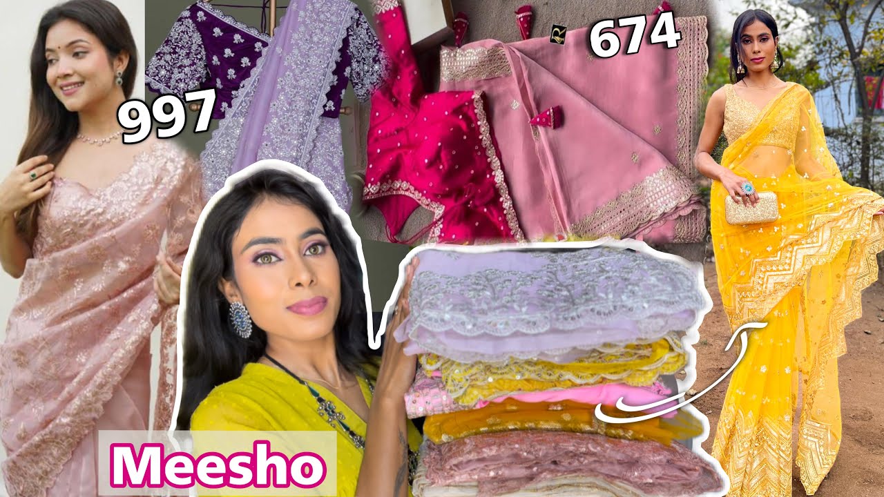 MEESHO Saree Haul| Meesho Organza Saree Haul| Meesho Saree starting @674 | Meesho partywear sarees