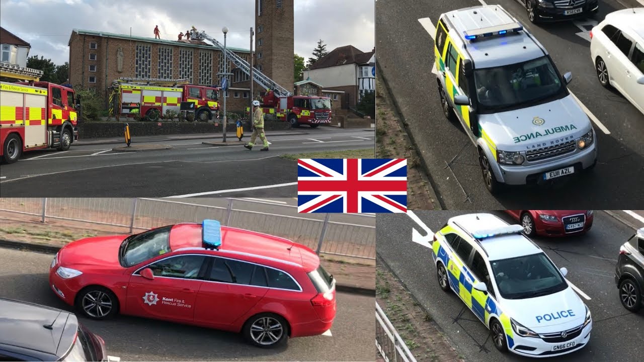 Huge Kent fire & rescue/Kent police response to a incident at a church in rainham + a RTC