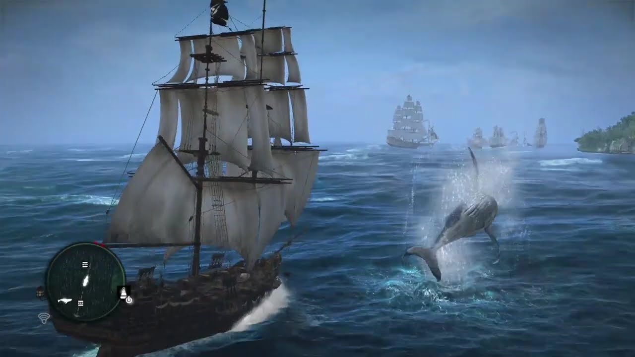 Batallas navales en Assassin's Creed IV: Black Flag con el atuendo predeterminado de Edward Kenway.