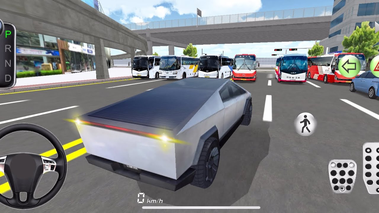 Tesla Cybertruck Stuck in Bus Traffic – 3D Driving School Gone Wrong 