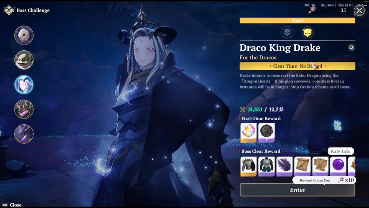 The Seven Deadly Sins: Origins Draco King Drake Boss Challenge(Hard Mode)