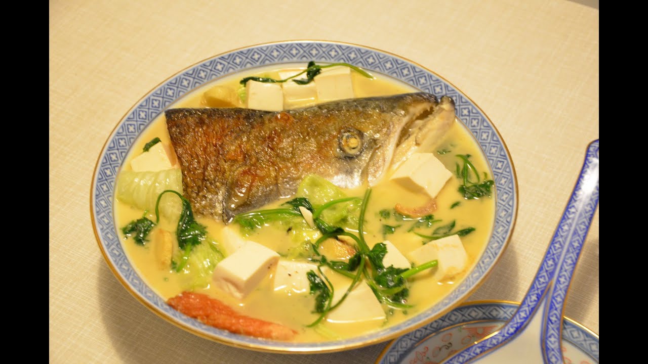 Salmon head Tofu soup, 三文魚頭豆腐湯