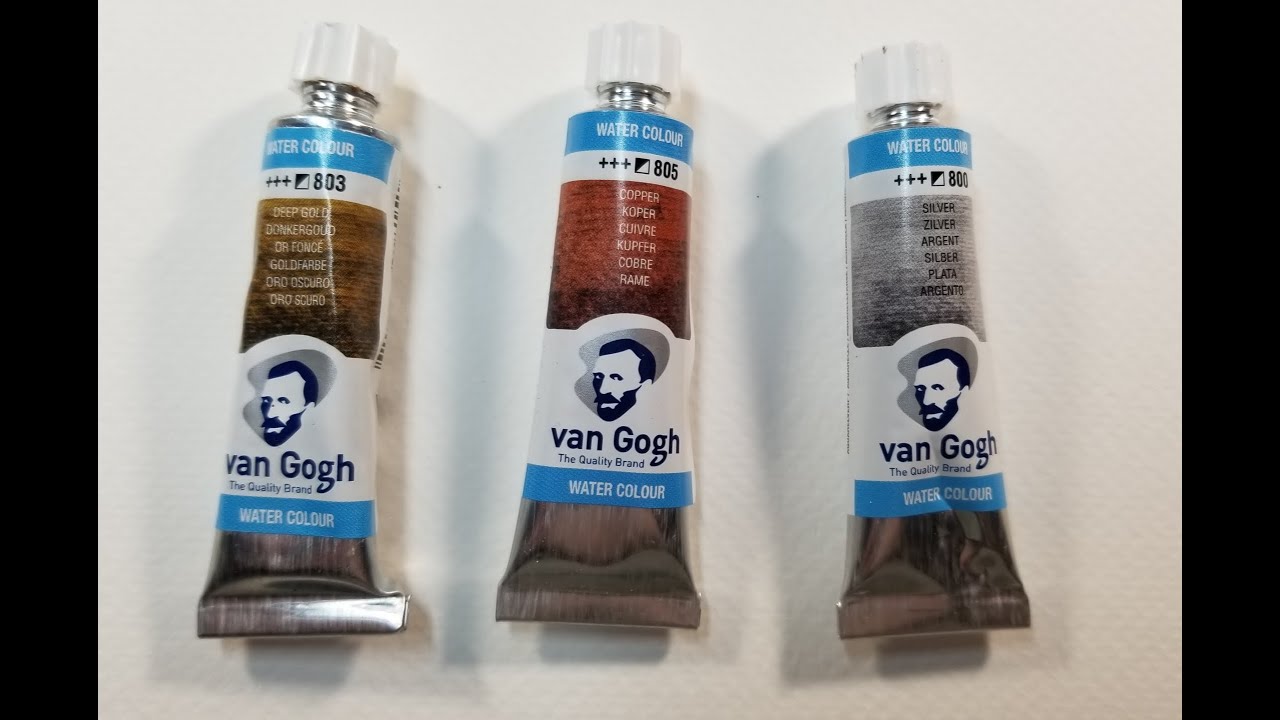 338) Watercolor Paint Van Gogh Brand Metallic Series First Impressions Deep Gold, Copper and Silver.