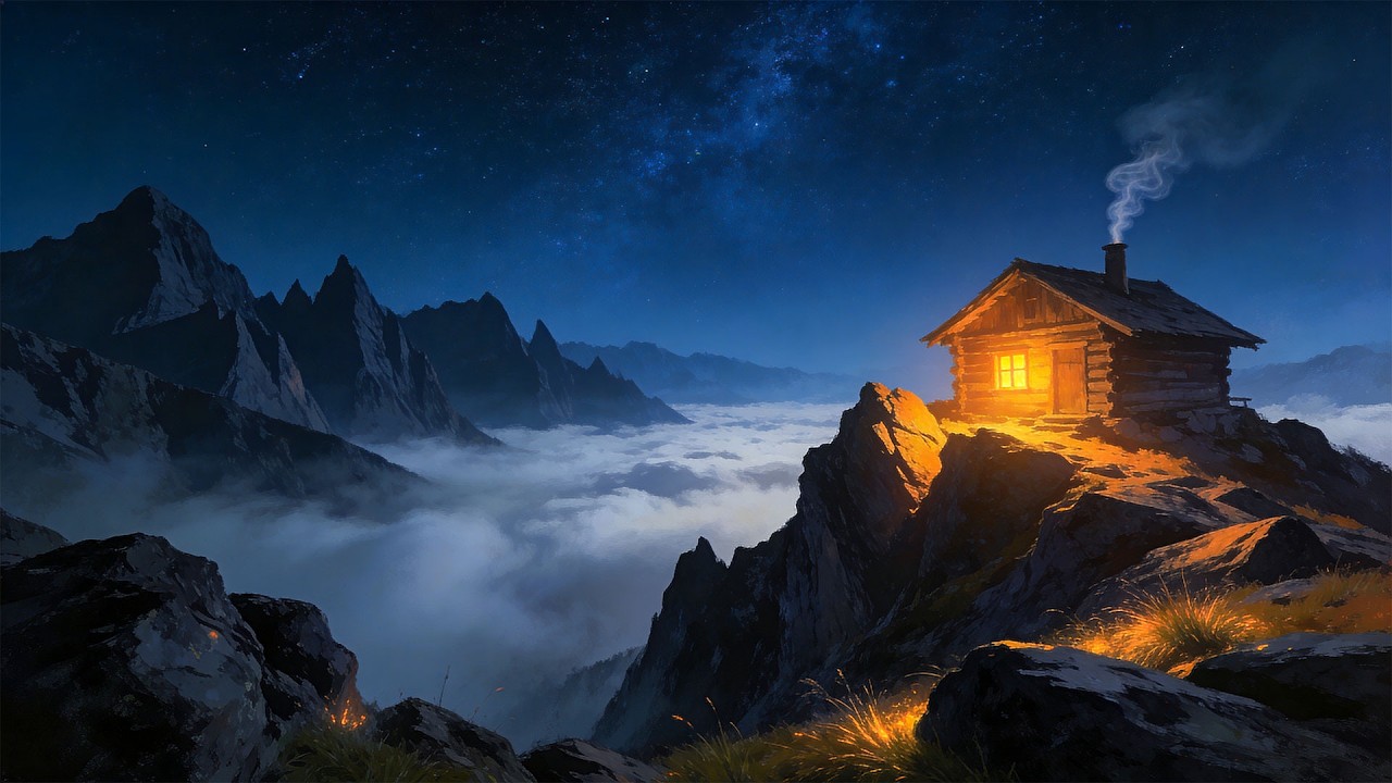 Cabin Above the Clouds | Peaceful Fantasy Music & Night Ambience