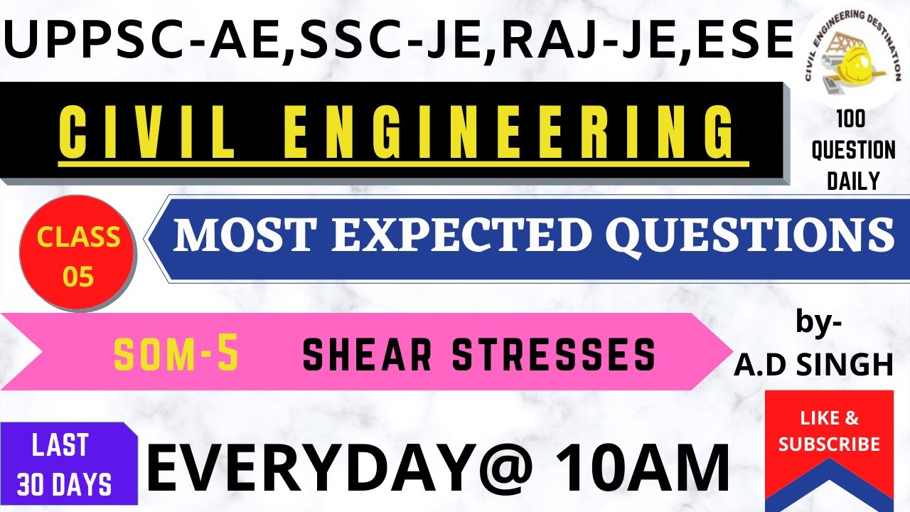 UPPSC-AE/SSC-JE SOM SHEAR STRESSES  100 MCQ