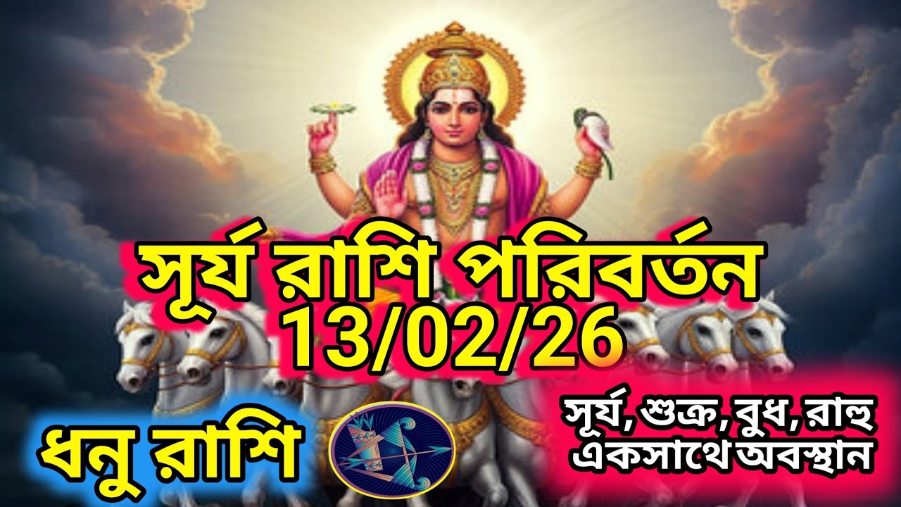 ধনু রাশি সূর্য রাশি পরিবর্তন 13/02/26 ।। চারটি গ্রহ একসাথে অবস্থান।। দেব গুরু বৃহস্পতি কৃপা লাভ।।