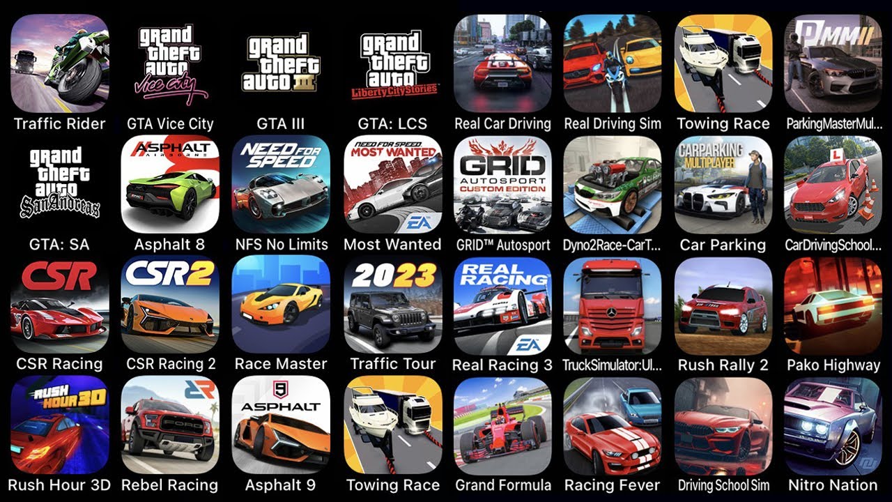 Traffic Ridder, GTA Vice City, GTA III, GTA: LCS, GTA SA, Asphalt 8, NFS No Limits, Most Wanted...
